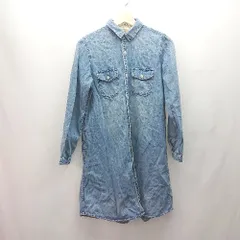 ◇ EDWIN エドウィン ボタン 胸ポケット ステッチ シンプル カジュアル 長袖 デニムシャツ サイズM ブルー レディース E  【1307260013337】