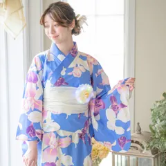 【アヤメ空色】ワンピースにもなるレディース浴衣　2WAYセパレート浴衣　フリーサイズ   キャサリンコテージ　TAK