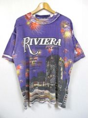 RIVIERA Hotel&Casino 全面 プリント Tシャツ 半袖 サイズ：L位 パープル    古着 【中古】