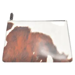 BURBERRY (バーバリー) MD POUCH COW PRINT 8016991 パテントレザー クラッチバッグ ストラップ付 ブラウン/ホワイトのサムネイル