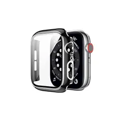 【新品】 AriRi アップルウォッチ カバー ケース ライン入りデザイン 40mm 41mm 44mm 45mm (44mm, ブラック/シルバーライン) 1