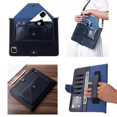 iPadカバー ショルダー 収納 斜め 肩掛け mini 9.7 Air1 Air2 iPad5 iPad6 10.2 iPad7 iPad8 iPad9 10.5 Air5 10.9 iPad10 Pro11ケース ペン 手帳 タブレット ネイビー