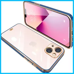 【新着商品】スマホケース 全面保護 カバー 耐衝撃 アイフォン13 TPU 透明 ソフト 薄型 クリア メッキ加工 ケース ストラップホール付き iPhone13 落下防止（ブルー）