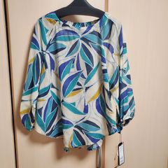 BLUEFRONCE/ROBE　新品タグ付き　★春夏　★フランス生地使用　葉柄リラックスフィット五分袖トップス　綿100% 38.40サイズ