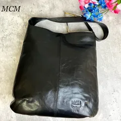 【美品】 MCM エムシーエム ワンショルダーバッグ トートバッグ ロゴ型押し ゴールド金具 レザー 肩掛け レディース ブラック 黒色