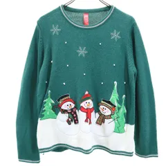 長袖 セーター L/G レッド ニット 雪だるま レディース 古着 【240131】