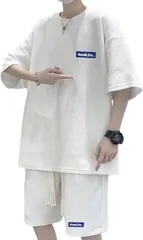 BLANK BLANC ブランクブラン 上下 セットアップ ワッフル ルームウェア tシャツ ショートパンツ ベルト付き 普段着 ヨガウェア スポーツウェアセット リラックスセットアップ テレワーク デザイン b系(ホワイト,  2XL)