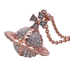 ヴィヴィアン・ウエストウッド Vivienne Westwood ネックレス レディース ブランド オーブ ピンクゴールド ラインストーン 石 ロングネックレス 大ぶり 大きめ おしゃれ かわいい 個性 【中古】