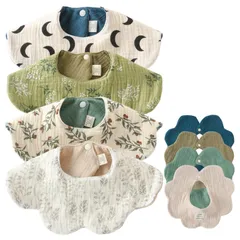 新品 [GoUseGo] ベビー 防水スタイ 両面リバーシブル 4枚セット ガーゼ地 七層構造 赤ちゃん ふんわり 360度スタイ 花びら 女の子 男の子 よだれかけ 無地 おしゃれ 新生児ギフト 出産準備 出産祝い