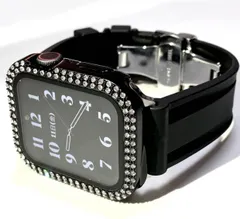 黒×黒アップルウォッチキラキラカバーケースAppleWatchラバーバンドベルト
