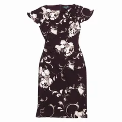LAUREN RALPH LAUREN ローレン ラルフローレン 花柄 フラワープリント ワンピース フレンチスリーブ 00 XXS 紫 レディース 【中古】