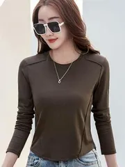 ブラウン　レディース　tシャツ　長袖　無地　カットソー