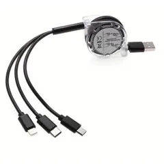 3in1 充電ケーブル 1m 巻取りUSBケーブル iPhone 黒
