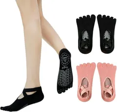 TOPIKE ピラティス 靴下ヨガソックス 5本指 滑り止め レディース 通気性 耐久性 抗菌 防臭 冷房/汗対策 バレエ スポーツ ウェア(ブラック/ピンク,  22.5-25.0 cm)