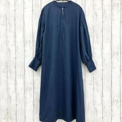 【 JUNOAH 】ジュノア ボリューム袖 Aラインワンピース ネイビー