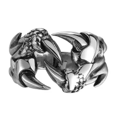 レトロ 男性用 アクセサリー モデル 彫刻 立体的 シルバー アンティーク デザイン クラブ型 龍爪 ステンレス メンズ リング [Rockyu]