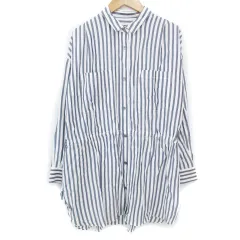 メイソングレイ MAYSON GREY シャツワンピース フレアワンピース ミニ丈 長袖 切替 ストライプ柄 1 S 白 紺 ホワイト ネイビー /FF16のサムネイル