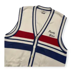 PEARLY GATES パーリーゲイツ 前ボタン コットンニット ベスト サイズ M /メンズ/ゴルフ/ホワイト×ピンクレッド×ブルー