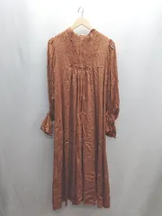 ◇ ⊇ CASA FLINE ギャザー加工 長袖 ロング丈 ワンピース サイズF ブラウン レディース E  【1409100006667】