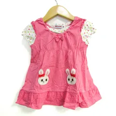 ミキハウス ワンピース トップス 半袖 アニマル柄 日本製 ベビー 女の子用 90サイズ ピンク MIKIHOUSE 【中古】