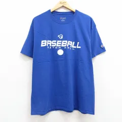 XL/古着 チャンピオン champion 半袖 ブランド Tシャツ メンズ ベースボール コットン クルーネック 青【 ブルー 25jul22 中古