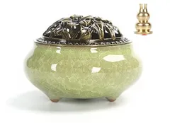 (pont du monde) 香炉 お香 線香 お香立て 陶器 アロマ 陶磁器 蓋付き (香立付き グラスグリーン) [香立付き グラスグリーン]