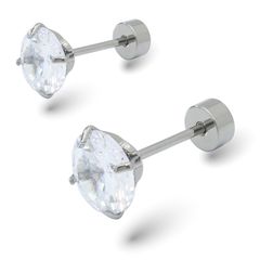 【純チタンピアス：幅7mm 2個入 ネジ式キャッチ】Adelina Style (アデリナスタイル) 純チタン ピアス メンズ レディース 4爪 3Aジルコニア スタッドピアス 20G 金属アレルギー対応 両耳 プレゼント