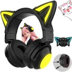 【特価セール】LYTDMSKY 猫耳ヘッドホン ゲーミングヘッドセット ワイヤレスヘッドホン Bluetooth5.0 猫耳イヤホン 可愛い 有線無線両用 3.5ｍｍ 伸縮式 折り畳み式 マイク内蔵 7色LEDライト 自由変換 USBポート搭載 ノイズキャンセ