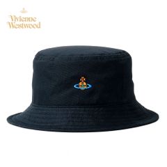ヴィヴィアンウエストウッド イタリア製 Uni Colour Orb Bucket Hat オーブ刺繍 バケットハット（NAVY BLUE）
