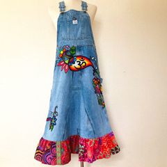 リメイクデニムオーバーオール✦たっぷりフリル☆ジャンスカ✦free 