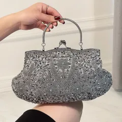 ☆ ライトグレー ☆ パーティーバッグ パーティーバッグ 2way クラッチバッグ ショルダーバッグ 結婚式 パーティ ビーズ スパンコール ハンドバッグ バック おしゃれ オシャレ ビーズバッグ ショルダー がま口 肩掛け 二次会 披露宴 イブニングバッグ
