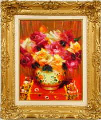 絵画　油彩画　油絵　原画　「２色のバラ」F10号　菊地正則　パリ　美品　額付き 絵画 油絵 原画 「バラ」F4 額付き 華やか パリ 油彩画 美品 サイン