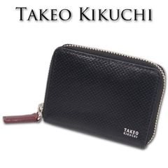 タケオキクチ TAKEO KIKUCHI 牛革 コインケース 小銭入れ パスケース バース ブラック メンズ レザー 訳あり品 箱なし 定価11,000円