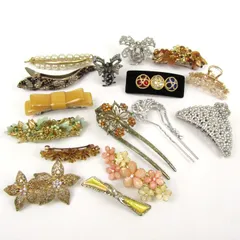 バレッタ・ヘアクリップ 16点セット ビジュー リボン他 髪留め ヘアアクセサリー まとめて 大量 まとめ売り レディース 【中古】