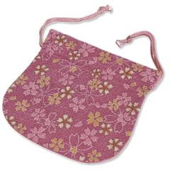 ポーチ 巾着 和柄（ピンク 桜柄）小物  縮緬 ちりめん コンパクト 収納