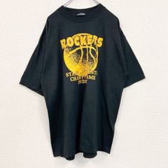 古着 used　JERZEES　半袖ビッグプリントTシャツ　クルーネック　レトロデザイン　バックプリント　黒　ブラック　XLサイズ