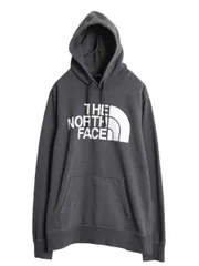 【お得なクーポン配布中!】 ノースフェイス プリント スウェット フード パーカー メンズ M / 古着 The North Face プルオーバー トレーナー 裏起毛 アウトドア 濃灰