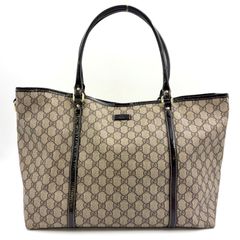 への字 GUCCI GGスプリーム レザー×PVC ブラウン×ベージュ トートバッグ