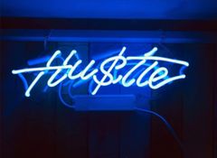 オリジナル　ブルー　LED ネオン管　Hustle 看板 壁掛け インテリア　オーダーメイド　おしゃれ