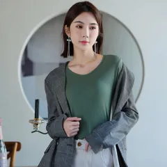 ☆ ダークグリーン ☆ L ☆ 長袖Ｔシャツ インナー Vネック レディース ylm3199 インナー レディース 長袖 シャツ Tシャツ 肌着 下着 トップス カットソー ロンT ロングTシャツ Vネック 重ね着 カジュアル 無地 シンプル 通勤 通学