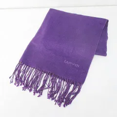 ランバン LANVIN ストール マフラー 紫 パープル系 ロゴ文字 刺繍 ステッチ フリンジのサムネイル