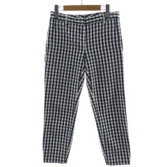 プラステ PLST パンツ スリム ストレッチ コットン混 ギンガムチェック ネイビー 紺 ホワイト 白 4