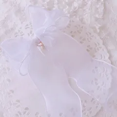 ❤️232オーガンジーダブルリボンハートビジューポニーフック❤️ホワイト