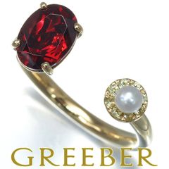 ガーネット 1.86ct ペリドット 0.08ct ベビーパール 真珠 3.0mm リング K18YG #169839