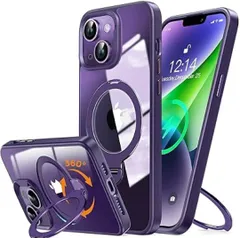 ★Rosycover iPhone 13/14 用 ケース Magsafe 対応 [定点回転スタンド・超絶安定性][極透明・美しさを還元]マグセーフ ワイヤレス充電対応 アイホン14 米軍MIL規格取得・耐衝