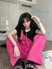 デニム オーバーオール サロペット ハート柄 韓国 ストリート HIPHOP レディース Y2K 原宿系 ダンス衣装 オルチャン  ant4y351714