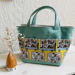 帆布トートバッグ　便利な目隠し布付き！（ロンドンバス）④