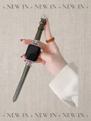 Apple Watch アップル ウォッチ フェイクレザー ブレスレット バンド 38/40/41mm　オリーブグリーン+シルバーバックル