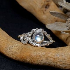 ～幻想的な輝き～　レインボームーンストーンのデザインリング　12号　天然石アクセサリー　一点物
