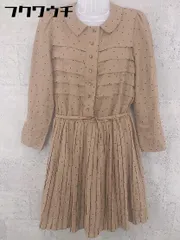 ◇ ◎ NATURAL BEAUTY BASIC ウエストベルト付き 水玉 ドット 長袖 膝下丈 ワンピース サイズM ブラウン系 レディース 【1002802361692】